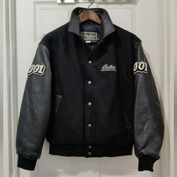 Indian Motorcycle Men's Size S Rare Vintage Black Varsity Jacket